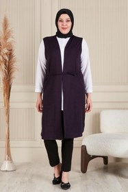 Resim Uzun Buyuk Beden Yelek Kadin Hermevsim - Mürdüm / 6XL 