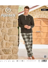 Resim Pijamoni Erkek Düğme Yaka Kışlık Polar Pijama Takımı 6100/5 - 1 Adet Haki 