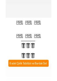 Resim 12 Parça Piknik Kahvaltılık Çelik Tabildot Set 6 Adet Tabldot ,6 Adet Bardak gümüş 