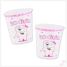 Resim İlk Dişim Karton Bardak, 8 Adet - Pembe 