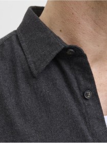 Resim Jack & Jones Büyük Beden %100 Pamuk Cepli Gömlek - Classic - 12284613 Dark Grey Melange 