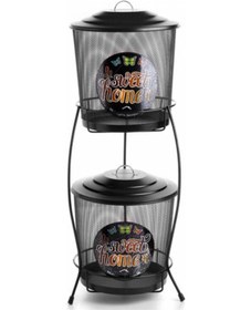 Resim Metal Tel Örgü 2 Katlı Patates Soğan Kabı Siyah 