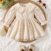 Resim Bebek Kız Çocuk Çiçek İşlemeli Tül Elbise, Fırfırlı Yaka ve Kollu - İlkbahar/Sonbahar için Günlük Oyun Kıyafeti, Yumuşak Nefes Alabilen Kumaş, Dış Mekan Aktiviteleri için Mükemmel, Bebek Kız Elbisesi, İlkbahar Sonbahar Giyim, Dekoratif Çiçek Desenli, Rahat Bebek Giyim 