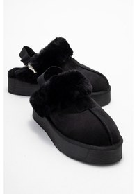 Resim Olessa Siyah Hakiki Deri Süet Kadın Kürklü Terlik Siyah 