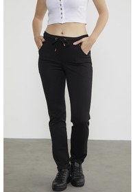 Resim Cepli Düz Paça Eşofman Altı Siyah 001 