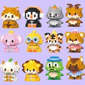 Resim Mini Sevimli Karikatür Hayvan Modelleri Yapı Blokları Oyuncakları, Aslan, Keçi, Tavuk, Fil, Hamster, Penguen, At, Timsah, Gergedan, Geyik, Ayı, Kaplan, Masaüstü Süsü, Noel/Doğum Günü Hediyesi 