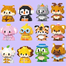Resim Mini Sevimli Karikatür Hayvan Modelleri Yapı Blokları Oyuncakları, Aslan, Keçi, Tavuk, Fil, Hamster, Penguen, At, Timsah, Gergedan, Geyik, Ayı, Kaplan, Masaüstü Süsü, Noel/Doğum Günü Hediyesi 