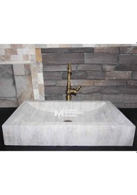 Resim Gümüş Traverten Modern Kare Lavabo 
