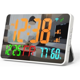 Resim Skyeyyt Tuya Wifi LED Saat Takvimi Akıllı Termometre Higometre Kozmetik Ayna Ev Ofis Için Çok Fonksiyon Saati (Yurt Dışından) 