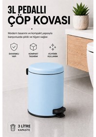 Resim Pedallı Çöp Kovası 3 Litre İç Kovalı Kapaklı Banyo Çöp Kutusu Bebek Mavisi - Elit 7003 Mavi 
