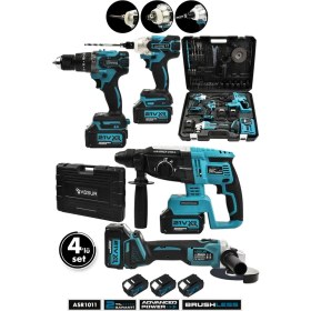 Resim Assur 21V Darbeli Kömürsüz Kırıcı Delici Hilti & Taşlama & Matkap & Somun Sıkma Sökme 4'lü Set 