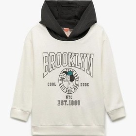 Resim Koton Erkek Bebek Pamuklu Şardonlu Uzun Kollu Baskılı Kapşonlu Sweatshirt Ekru 