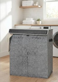 Resim Keçe Katlanabilir Çamaşır Sepeti Çift Hazneli 53x33x60 CM 