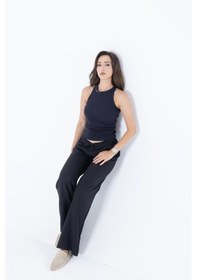 Resim Comeor Fitilli Regular Fit Normal Kalıp Lacivert Bisiklet Yaka Sıfır Kol Pamuklu Kadın Atlet Lacivert 