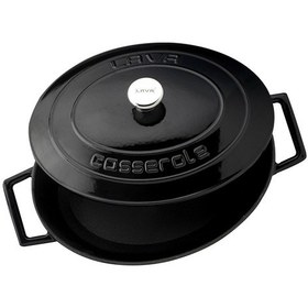 Resim Lava Döküm Oval Tencere. Folk Serisi Ölçü 21x27cm. Siyah Siyah 