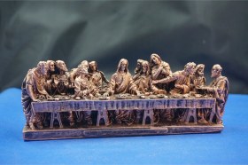 Resim Son Akşam Yemeği Biblo Heykel - Ev Ofis Dekoratif Hediyelik Aksesuar 30x13 Cm Bronz 