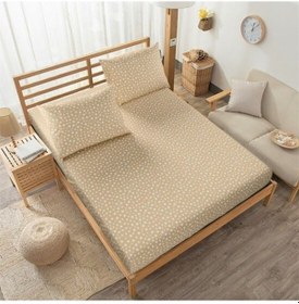 Resim Tek Kişilik Lastikli Çarşaf E Yastık Kılıfı Sütlü Kahve Yıldız Desenli Kahverengi 