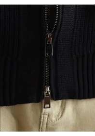 Resim Tarz Cool Erkek Dik Yaka Fermuarlı Slim Fit Triko Hırka Kahverengi 