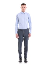 Resim Hatemoğlu Mavi 100% Pamuklu Slim Yaka Uzun Kollu Spor Gömlek 23d190000042 Mavi - Lacivert 