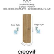 Resim Creavit D20 30 Cm Sola Açılır Boy Dolabı Everest Melamin Kapak Ahşap 
