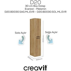Resim Creavit D20 30 Cm Sola Açılır Boy Dolabı Everest Melamin Kapak Ahşap 