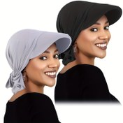 Resim 2 adet Elastik Polyester Turban Şapka, Bağları ve Şapka ile, Ördek Kanat Bandana Şapka, Spor Turban Beyzbol Şapka 
