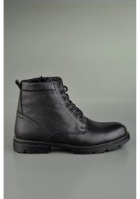 Resim Konforayakkabi Hakiki Deri Fermuarlı Sıcak Astar Erkek Bot Siyah 