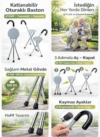 Resim 3 Ayaklı İthal Alüminyum Oturaklı Baston Sandalye Namaz ve Camii Baston Sandalyesi Katlanabilir, renkli Tek Ebat 