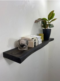 Resim O&A WOOD Doğal Ahşap 90 Cm Ahşap Duvar Rafı, Kütük Duvar Rafı, Masif Dekoratif Raf, Siyah 