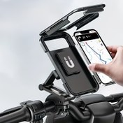 Resim Su Geçirmez Motosiklet Bisiklet Telefon Tutucu, ABS Malzeme, Manyetik Tasarım, Teleskopik, Yağmura Dayanıklı Bisiklet ve Skuter Navigasyon Montajı 
