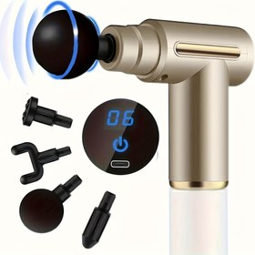 Resim Bu 6 Parça Set, Tüm Aksesuarları İçerir, LCD Ekranlı Yükseltilmiş Taşınabilir Masaj Tabancası, USB Şarj Edilebilir Kas Masajı, 6 Titreşim Hızı ve 4 Ek, Spor ve Açık Hava Elektronikleri İçin Uygun. Mini Taşınabilir Masaj Aleti, Harika Bir Tatil Hediyesi Olur. 