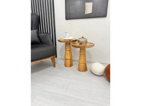 Resim Ahşap 2'li Set Mantar Yan Sehpa Modern Meşe Renk Fiskos Zigon Çiçeklik 