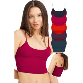 Resim Cottonhill Ayarlanabilir İnce Askılı Lazer Kesim Crop Büstiyer 5'li Paket-2 Renkli-4 Çok Renkli 