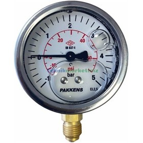 Resim 63Mm -1 +5 Bar 1 4" Alt Çıkış Gliserinli Manovakummetre Pakkens 