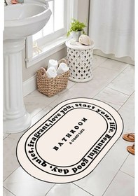 Resim Bathroom Yazılı, Yazılı Banyo Paspası, Dekoratif Paspas, 60x100 Krem 
