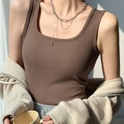 Resim Kadın 2025 Yeni Beyaz Ribbed Tank Top - U-Neck Kolsuz Gömlek, Yumuşak Kumaş, Rahat & Versatile Düz Renk Tüm Mevsimler İçin, Çok Yönlü Giyim | Ribbed Dokulu | Yumuşak Kumaş Gömlek 