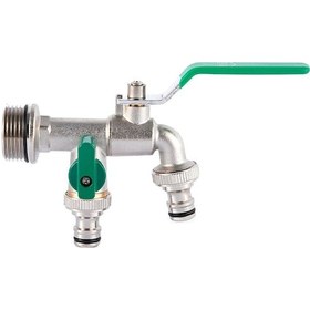 Resim Konesam Midyatlı Musluk Bağlantısı, Bakır Malzeme, İki Çıkışlı, Su Ve Bahçe İçin Uygun, Kesilebilir Ve Kalın Vana, Yeşil Kapaklı 20mm 
