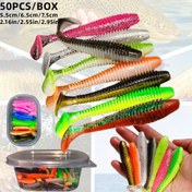 Resim 50 adet Canlı Yumuşak Balık Yemi Seti - Renkli Paddle Tail Swimbaits, Kurşunsuz TPR Malzeme, 5.51cm Uzunluk - Tatlı ve Tuzlu Suyun Balığı, Alabalığı, Kırmızı Balığı için İdeal, Pratik Depolama Boşluğu Dahil 