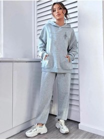 Resim LAND MODA Kadın Kılıç Baskılı Sweatshirt Eşofman Alt Üst Takımı 