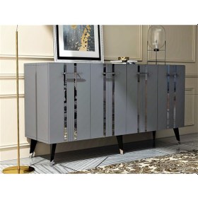 Resim DÖRT KAPAKLI GÜMÜŞ KULP SİYAH AYAKLI ASEL KONSOL ANTRASİT-GÜMÜŞ 