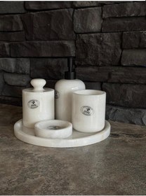 Resim Beyaz Mermer Mat Siyah Pompalı Pamukluk Kendinden Tutmalı 5'li Set Beyaz 