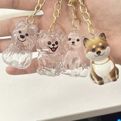 Resim Şeffaf bir tasarıma sahip, sevimli bir kapsül tasarımı ile köpek desenli bir tuş kolu, evcil hayvan sahipleri için saç saklamak için özel olarak tasarlanmış bir tuş kolu. 