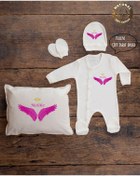 Resim yzc home size dair... K12 Ty Ekru Renk Isme Özel Isimli Baskılı Bebek Yastık Tulum Şapka Eldiven Set Hastane Çıkışı 