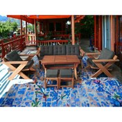 Resim zerkaconcept Berlin Masif Ahşap Bahçe Balkon Koltuk Kestane Ağacı 3+1+1 Koltuk Masa ve Puf Takımı AntrasitGri K.T 