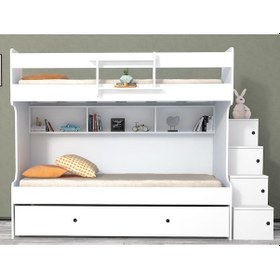 Resim Sardunya Mdf Yavrulu Seyyar Merdivenli Ranza Beyaz M2 90 X 190 Cm 