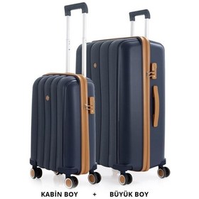 Resim Mçs Bavul Büyük Ve Kabin 2li Set Kırılmaz Silikon Valiz V305 Laci/hardal Lacivert 