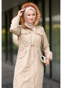 Resim Bestenur Leon Seyyar Kapüşonlu Mont 594 - Taş 