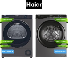 Resim HAIER (HW90-B14939S8-S ÇAMAŞIR MAKİNESİ-HD90-A2939RE-TR KURUTMA MAKİNESİ)2'Lİ SET 