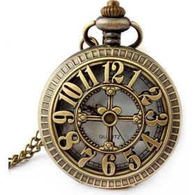 Resim Wolawood Antik Tarz Nostaljik Metal Köstekli Cep Saati Rakam Desenli Bronz Klasik Quartz Kutulu Vintage Hediyelik Saat Retro Zincirli Pil Dahil Özel Lüks Saat 