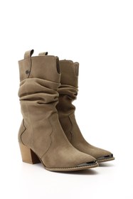 Resim GÖNDERİ(R) Kadın Vizon Süet Sivri Burun Kalın Topuklu Kovboy Çizme 